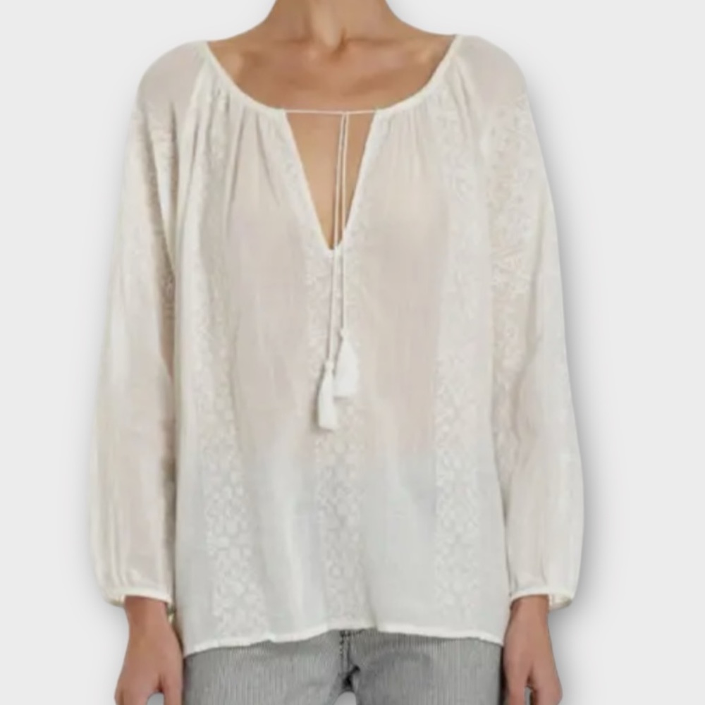 Nili Lotan Women’s Top Blouse Small 100% Cotton Peasant Boho Quiet Luxury NWOT